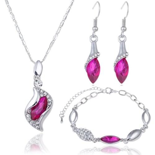 Free Angel Elf Fuchsia Jewelry Set Drop Zircon 925 Sterling Silver Color Earrings Necklace Bracelet s025