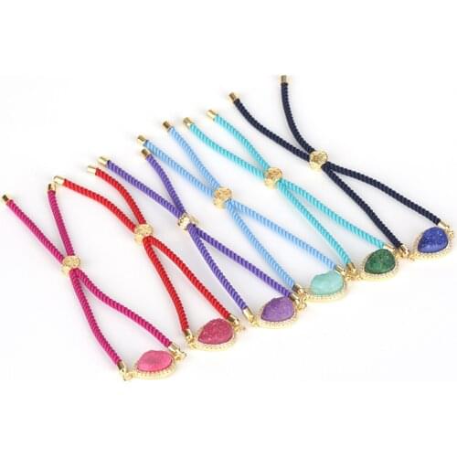 5pcs/lot New Pentagan Shape Nature Stone Charm Bracelet Adjustable Macrame Rope Chain Link Bracelet Bangle Colorful Stone Rope