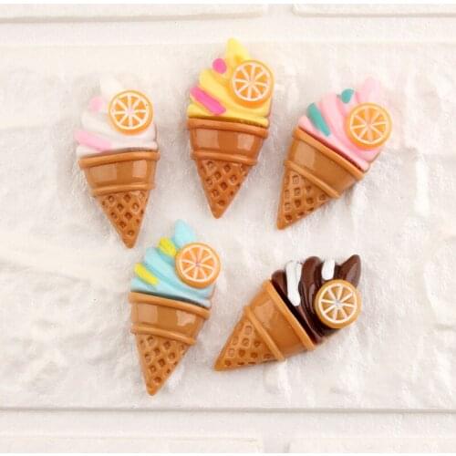 18*35mm Kawaii Resin Cabochons Flatback Cute Fruit Ice Cream Shape Clay Beads Charms Ornament Accessories 10pcs Cameo Beads