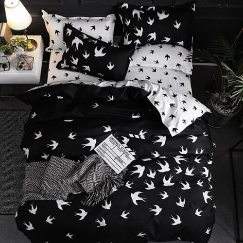 Black white birds bedding set king queen double twin single size bed linen set