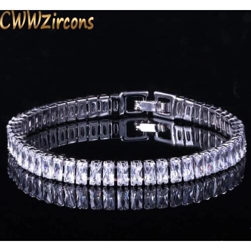 CWWZircons Brand Gorgeous Trapezoid Cubic Zirconia Silver Color Elegant CZ Tennis Bracelet For Women Jewelry Gift CB068