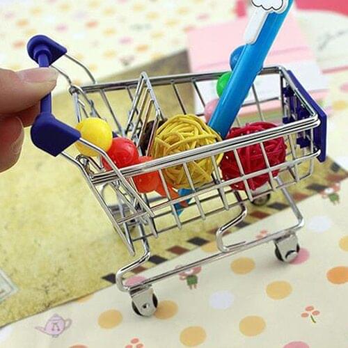 Baby Pretend Toy Supermarket Hand Trolley Mini Shopping Cart Desktop Decoration Storage Toy Gift Dollhouse Furniture Accessories