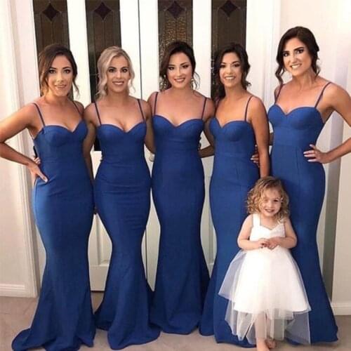 Sweetheart Royal Blue Bridesmaid Dress Spaghetti Straps Long Satin Wedding Guest Party Dress Mermaid Style Maid Of Honor Dresses
