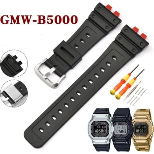 For Casio G-SHOCK GMW-B5000 Waterproof Resin Strap Sport Bracelet Watchband Gold Metal Loop Holder Bezel Ring