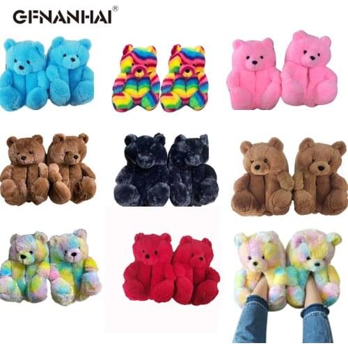 Plush Teddy Bear Shoes Brown Women Indoor Home House Soft Anti-slip Faux Fur Cute Winter Warm Shoe Home Shoe Women Fluffy