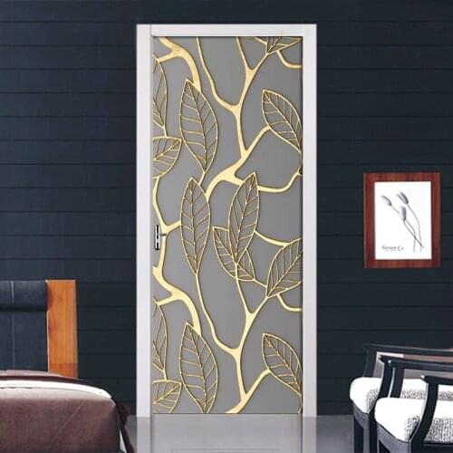 Door Sticker Tools Creative 3D Golden Leaves DIY Home Decor Decal Self AdhesiveWaterproof Mural For Bedroom Door Renovation