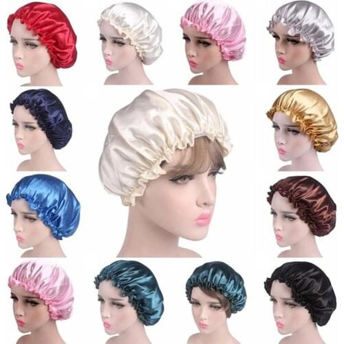 Hot Women Elastic Satin Lace Solid Color Night Sleep Hat Chemotherapy Hair Care Cap