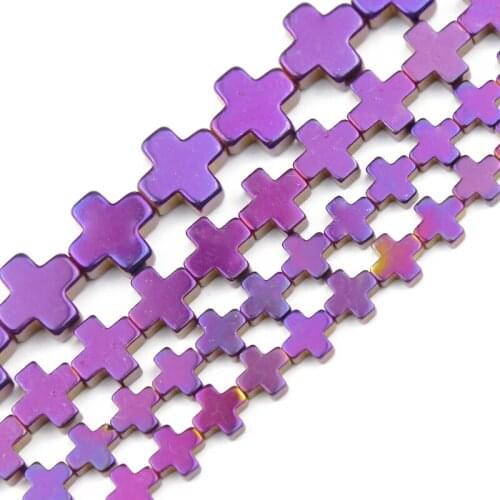 JHNBY Purple Cross Hematite Natural Stone 6/8/10mm Charm Spacers Loose Beads For Jewelry Making Diy Bracelets Pendants Findings