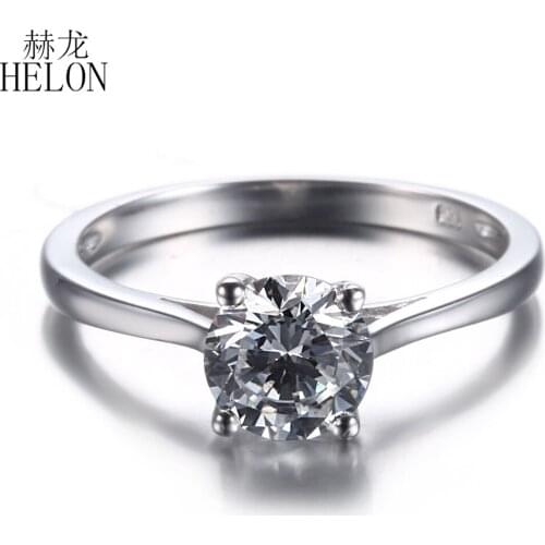 HELON Round 6.5mm Moissanite Ring Solid 14k White Gold Lab Grown Moissanite Diamond Wedding Ring For Women Trendy Fine Jewelry