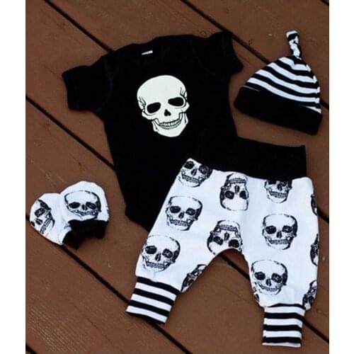 Baby Boy Black White Newborn Skull Suit Set 4 Pieces Male Babies Clothing Outfit Boys Seasonal Daily Funny Laundry New fashion