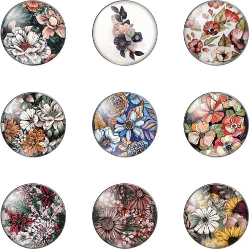 Beautiful Sketch Flower Resplendent Round Photo Glass Cabochon Demo Flat Back Making Findings Handmade DIY Accessories