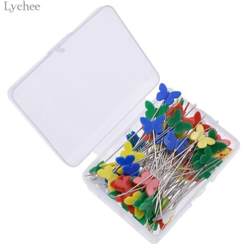 Lychee Life 50pcs Multicolor Butterfly Pins Sewing Needles With Box Patchwork DIY Sewing Accessories Quilting Tool Supplies