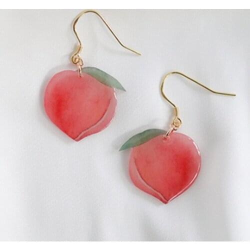 Summer Cute Pink Honey Peach Dangle Earrings for Women Girls Fashion Acrylic Drop Earrings Cocktail Party Jewelry Birthday Gifts