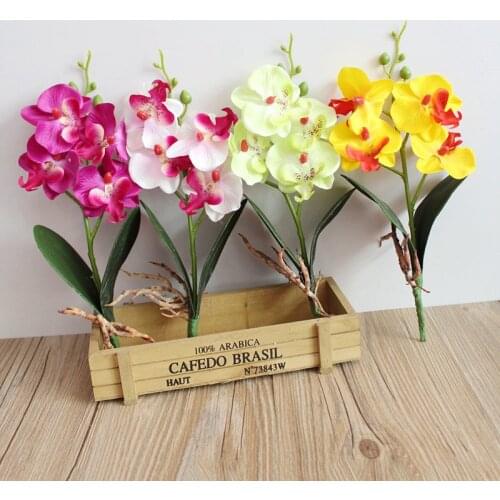 1pc Real Touch Mini Orchid Artificial Flower Head for Party Decoration Home Potted Fake Flower Plants Decorations