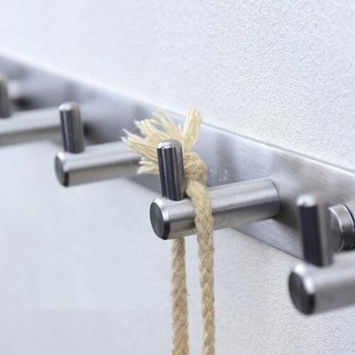 MTTUZK Solid 304 Stainless steel brushed Bathroom Towel Hook Wall Hook Door Hanger Clothes Robe Hooks 3/45/6/7 Row hook