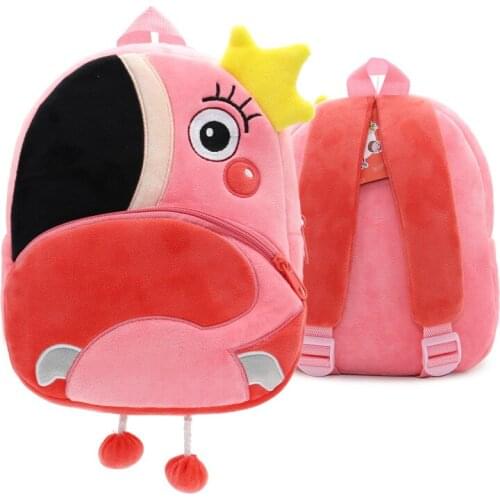 Carton Animal Flamingo Plush Backapck Kindergarten Embroidery Cute School Bag