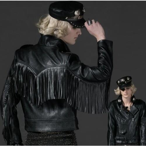 Motoqueiro Jaqueta Masculina Men Short Leather Coat Male Tassels Coat Motorcycle Jacket Streetwear Punk Gothic Hip Hop Outerwear