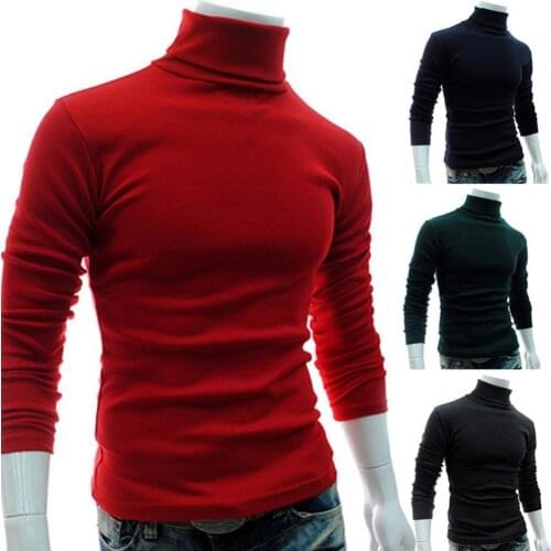 Men Sweater Solid Pullovers Mock Autumn Men Solid Color Turtle Neck Long Sleeve Sweater Slim Knitted Pullover Top Undershirt