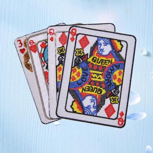Embroidery poker Q patches,sequined peace badges,sew on appliques patch for jackets DIY accessory QX011