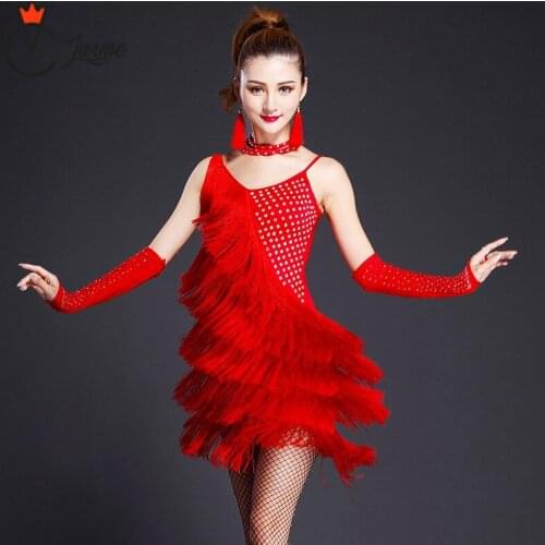 Latin Dance Dress Girls women adult Modern Ballroom sexy Fringe Salsa Tango tassels samba carnival costume compitition outfit