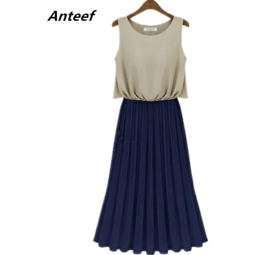 Chiffon plus size sleeveless pleated women casual loose long summer dress party elegant clothes 2020 ladies dresses sundress
