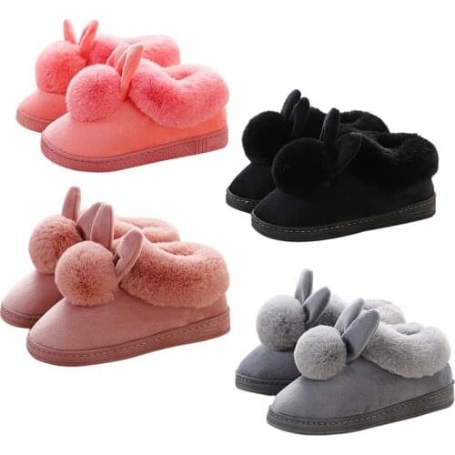 SHUJIN Female Autumn and Winter Cotton Slippers Fur Rabbit Home Warm Thick Bottom Indoor Cotton Shoes