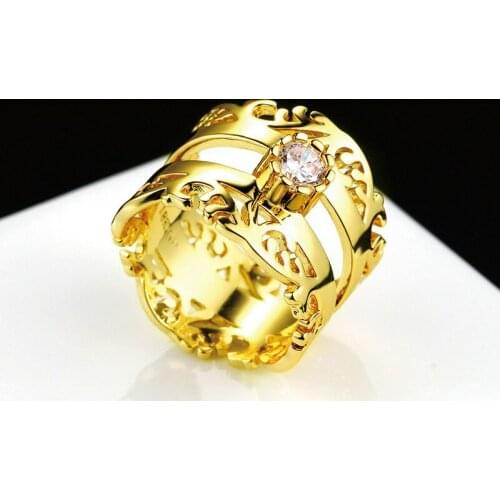 The United States To Restore Ancient Ways Is Ｈollow-Ｏut Ｊewelry Ｓet Ｚircon Gold Plated Womens Ｒing