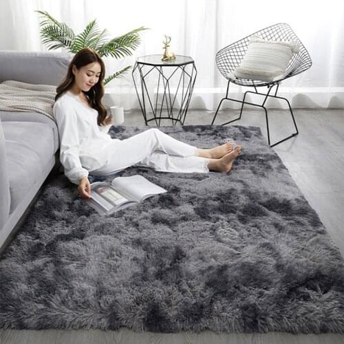 Nordic Style Carpets For Living Room Fashion Coffee Table Rugs Thick Bedroom Bedside Tie-dye Blanket Gradient Silky Plush Mat
