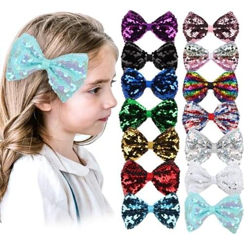 14 Colors Sequins Shiny Colorful Baby Girl Big Bowknot Hair Clips Pink Red Hairpin Band Barrettes Hair Accessories