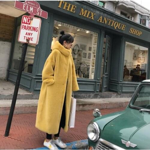 Newest Womens Long Section Hooded Winter Autumn Thick Plus Imitation Rabbit Fur Outwears Warm Soft Fake Fur Outwears S/Xl K1200