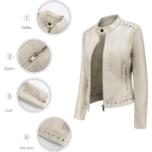 New Fashion 2021 Turn-down Collar PU faux Leather Jackets Women Luxury Jacket Black Biker Coat Drop Shipping