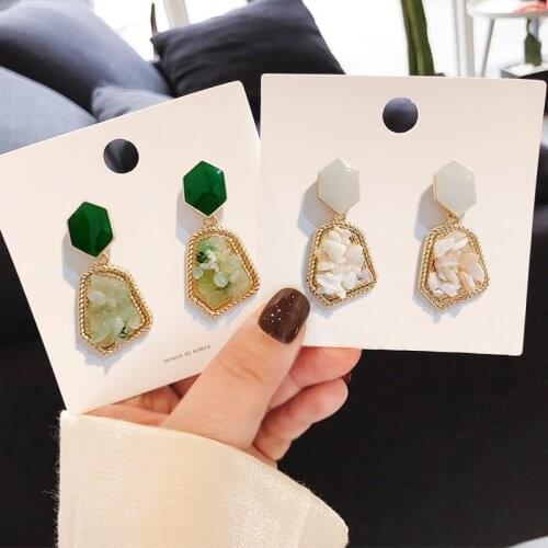 Korean Style Natual Stone Drop Earrings for Women Elegant Gold Color Geometric Long Earings Fashion Jewelry 2020 Female Brincos