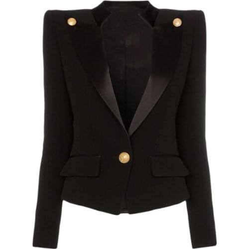 HIGH QUALITY Newest 2020 Designer Blazer Jacket Womens Black White Single Button Satin Collar Blazer Wholesale