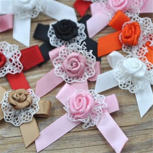 10pcs New Ribbon Flower Bows W/rose Appliques Wedding Decoration Craft B35