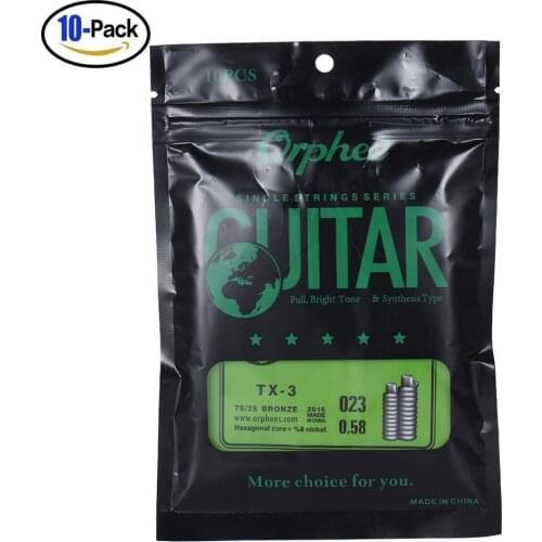 10pcs Orphee Third 3-rd G Single Acoustic Guitar Strings High-carbon Steel Core 75/25 Phosphor Bronze Black Ball-end .023 inch