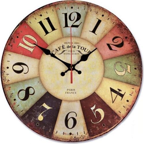 12 Inch Retro Wooden Wall Clock Farmhouse Decor, Silent Non Ticking Wall Clocks Large Decorative - Big Wood Atomic Analog Batt