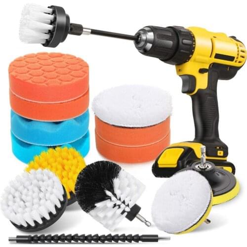 16pcs Drill Brush Bristle Power Scrubber Buffing Pads Polishing Sponge Pads For Cleaning Car Interior Boat