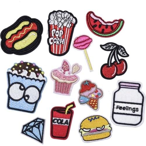 50pcs/Lot Drink Hamburger Fruit Embroidery Patches Letters Clothing Decoration Accessories Diy Iron Heat Transfer Applique