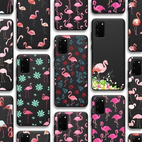 Flamingo Case for Samsung Galaxy S21 A51 S20 A50 A71 A70 A12 A21S S10 S9 S8 A20 A30 S10e Note 20 10 Plus Ultra Lite Black TPU