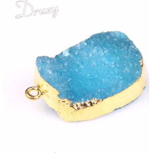 Druzy Drusy Druzy Gold-color Pendant Necklace Raw Natural Stone Teardrop Pendant With Chain Neckalce