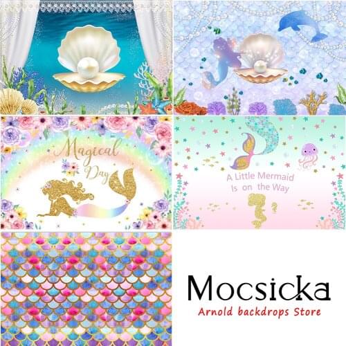 Birthday Photo Background Underwater Coral Mermaid Pearl Decoration Style Baby Shower Photo Wallpaper Photography Props Banner
