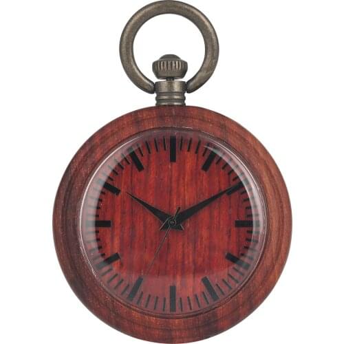 Red Ebony Quartz Pocket Watch Large Reddish Brown Dial Pocket Watch Convenient Detachable Rough Chain Pendant Watch for Female