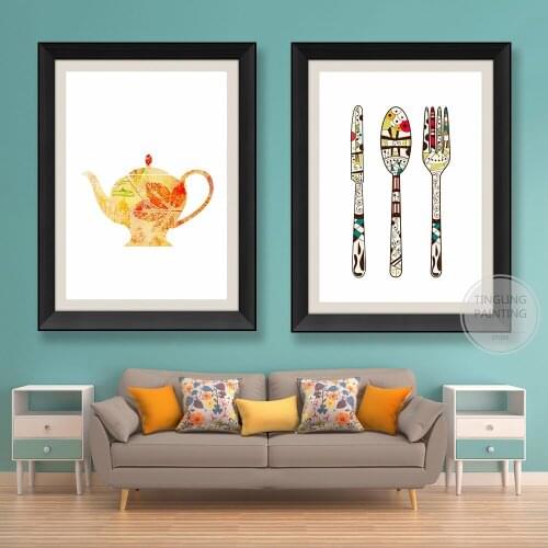 Kitchen Tableware Prints Coffee Wall Art Minimalism Cafe Bar Lounge Kitchen Dining Room Living Room Home Decoration Aesthetics