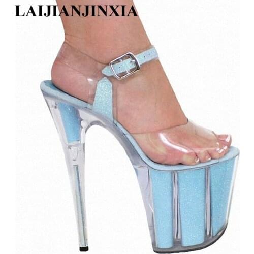 LAIJIANJINXIA New Shiny 20CM Super High-Heeled Platform Crystal shoes 8 inch high heel shoes fashion Model sandals Fetish Shoes