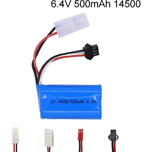 6.4V 500mah 14500 15C Li-ion Battery for RC toys Car Boat Turcks 6.4 V battery SM-2P JST-2P EL-2P L6.2-2P Plug