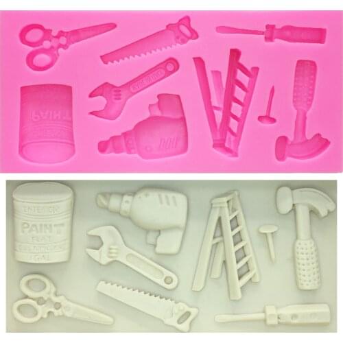 M0517 FDA Good Quality Electric Power Ladder Scissors Wrench Shaped Silicone Mold Sugar 3D Fondant Cake Decoration