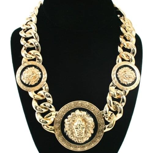 Fashion 3 Lion Heads Punk Gold Plated Chain Pendants Necklaces Statement Girl boy Hip Hop Alloy Jewelry Chokers