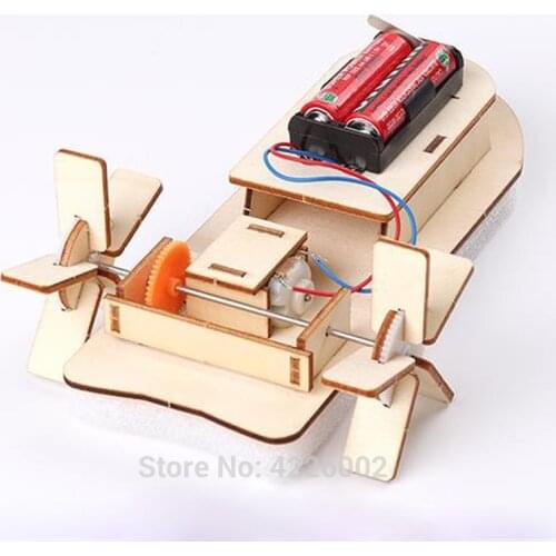 DIY Kit Boat Technology Science Experiment Kids STEM Electronic Wooden Education Physics Toys for School Children