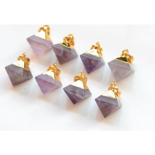 Nature faceted pyramid amethysts Terminated pendant with Electroplated gold edge
