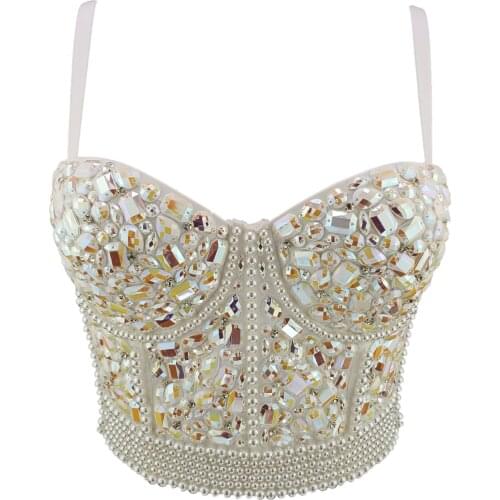 New Arrival Women Sexy Designer Pink Beading Camisole Tops Ladies Night Club Short Camis Crop Tops